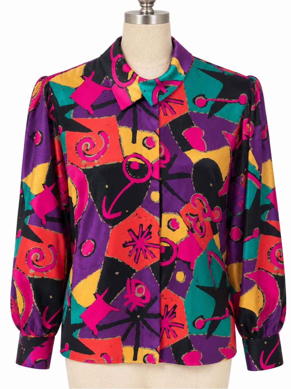 RARE VINTAGE 1980’s ESCADA SILK MEMPHIS PRINT BLOUSE SIZE 10